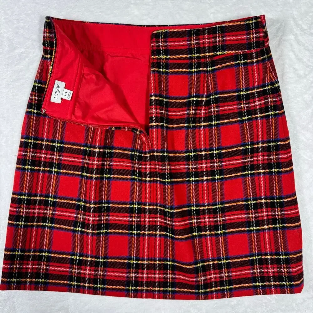 J. Crew Wool Blend A-Line‎ Mini Skirt Red Tartan Plaid Women's 10 Preppy Gossip